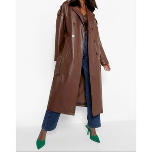 Faux leather trench coat